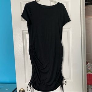 Solid Drawstring Side Fitted Tee Dress